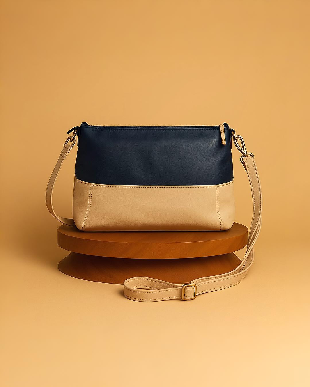 Classic Blue & Beige Genuine Pure Leather Bag – Built to Last, Styled to Impress