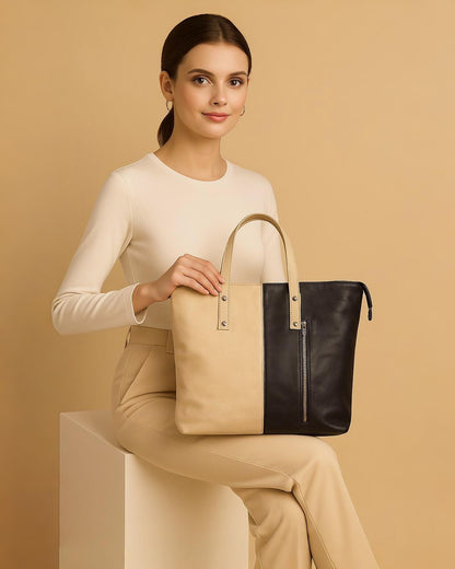 Beige & Black Print Genuine Pure Leather Bag – Built to Last, Styled to Impress
