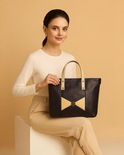 Black & Beige Genuine Pure Leather Bag – Built to Last, Styled to Impress