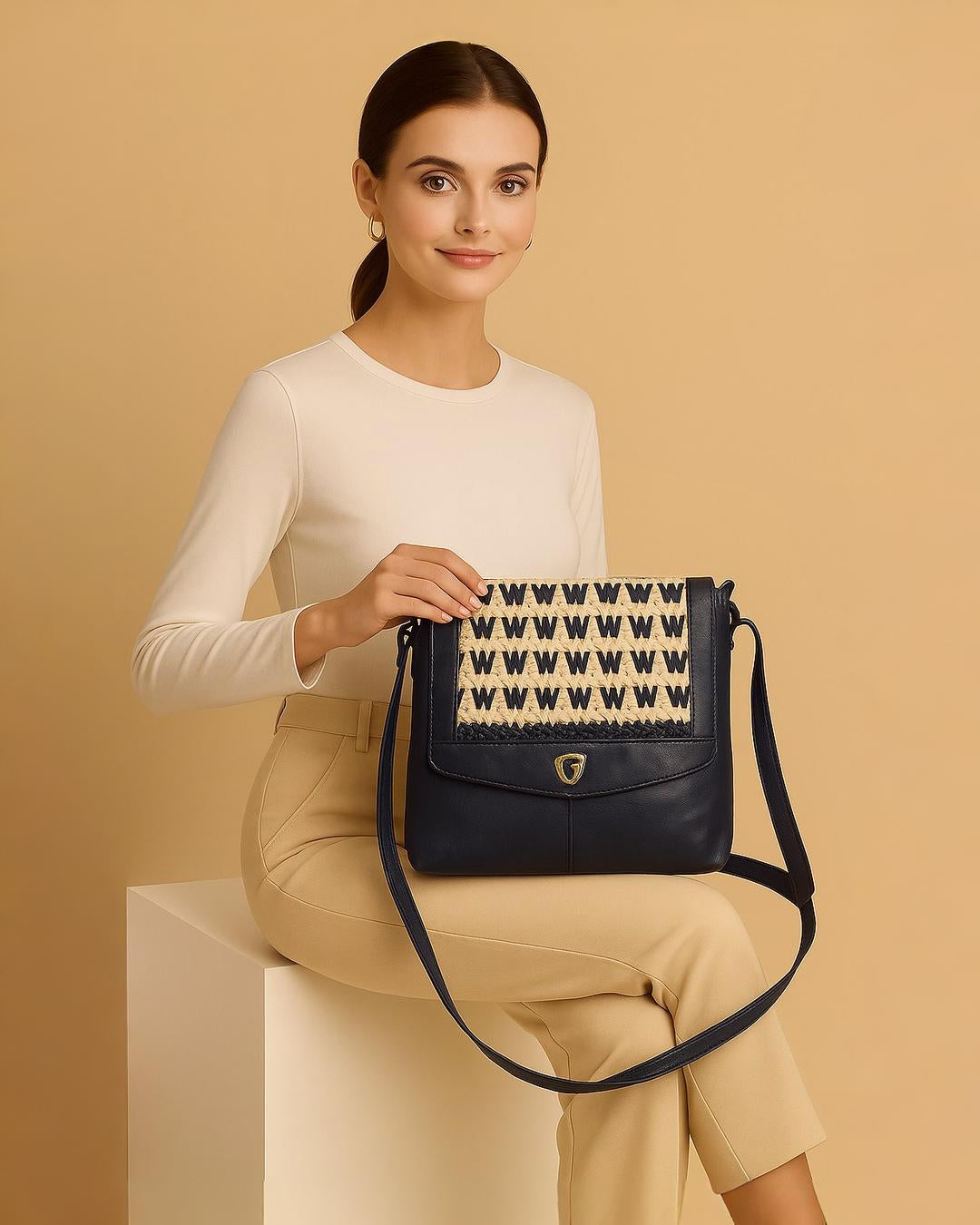 Black & Beige Trendy Genuine Pure Leather Bag – Built to Last, Styled to Impress