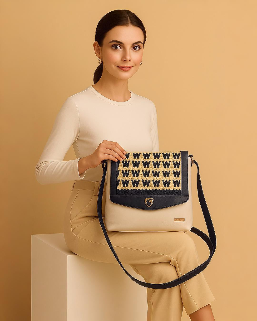 Black & Beige Trendy Genuine Pure Leather Bag – Built to Last, Styled to Impress