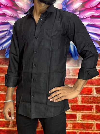 Black Korean Lenin Shirt For Men's