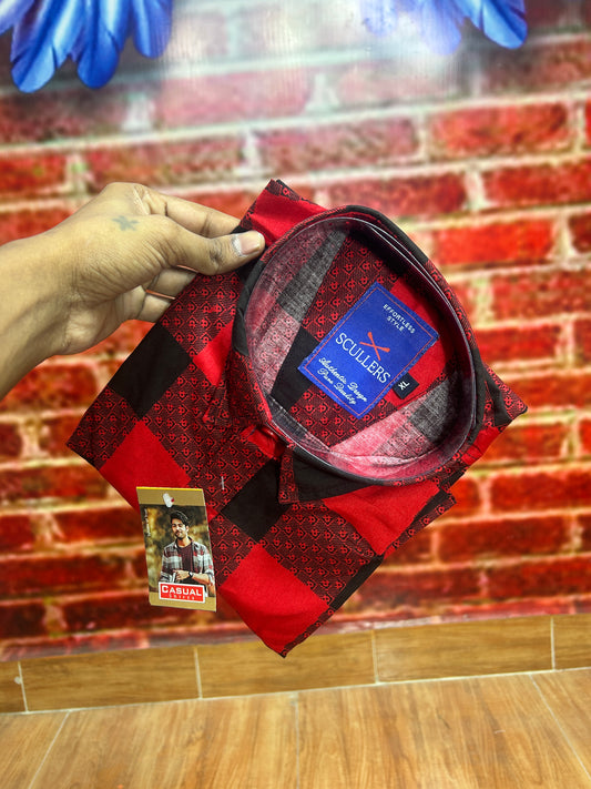 Checked Black & Red Casual Shirt For Men's